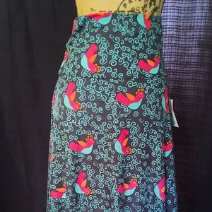 LULAROE SKIRT PARTRIDGE BIRD BLACK MULTI COLOR LONG MAXI